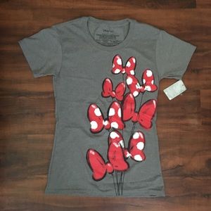 NWT Disney Minnie Mouse Grey T Shirt Red Bows